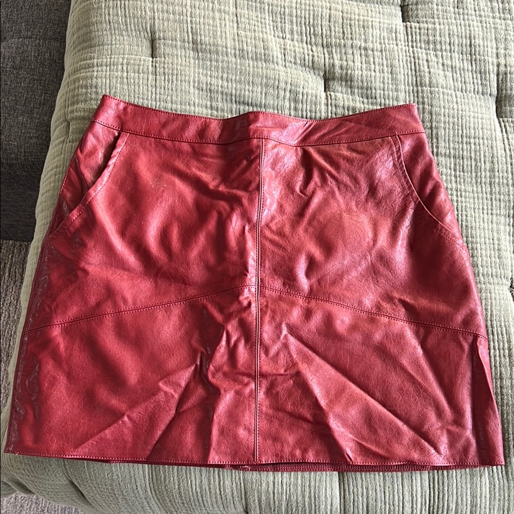 Red Leather Mini Skirt with pockets